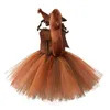 Förskolan Girl Squirrel Rollspelande kostym ärmlös spetschiffong klistermärke A-line prinsessklänning med pannband och svansfiber set 240424