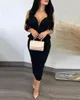 Casual Dresses 2024 Sexy Wedding Party Evening For Women Plunging V-neck Backless Bowknot Ruffles Back Bodycon Midi Robe Birthday Night