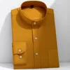 Men's Casual Shirts Oxford Shirt Long Sleeve Stylish Cotton Business Mandarin Collar Chinese Style Solid Color Slim Military Green