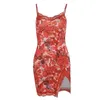 Robes décontractées Boofeenaa Floral imprimé sexy mini robe 2024 Summer Club Tenues pour femmes en dentelle Deep V Slit Bodycon C66-BI11