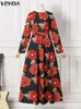 Casual jurken Vonda Summer Party Dress 2024 Dames Sundress Bohemian Long Sleeve Bruted Floral Printed Maxi Holiday Robe Femme