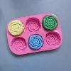 Hacer 6 hoyos Flower Rose jabón hecho a mano Molde de velas Pastel de silicona Molda para hornear diseñador de hornear molde de muffin rosa cubito de hielo