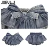 Robes de travail Jupe à gâteau denim ensemble Babes Strap DrawString Bra Top Bow Elastic Taise mincer