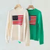 Designer Women's Wool Sweater, Handmade American Flag Long Sleeve Knit Sweater, High Quality Flag Cashmere Sweater Stylish Versatile Design