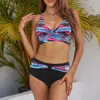 Frauen Badebekleidung sexy Bikini Badeanzug Ethnischer Style-Dye-Muster Push up gepolstert BH Tanga Taschen Strand Badeanzug Set Set