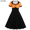 Party Dresses LSYCDS Women Dress Orange And Black High Waist Vintage 1950s Pin Up Sweetheart Neckline Button Front Polka Dot