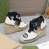 Luxury Designer Handmade Embroidered Linen Espadrille Wedge Sandals Ankle Strap Jute Platform Sole for Summer