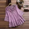 Women's Blouses Women Vintage Hollow Out Lace Chiffon Shirt Lady Patchwork Bow V-Neck Top T-Shirt Three Quarter Sleeve Tops