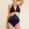 Solidny kolor wiszący szyi decipel One Piece Swimsuit Seksowne wycięte bikini Blue Luxury Sakodwear Kąpiec Kąpiec plażowy 2024