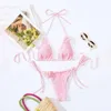 Women's Swimwear Lace-up Briefs Set Stylish 3d Flower Decor Bikini With High Waist Sexy Solid Color For Beachwear