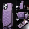 紫色の電話ケースキックスタンドカードホルダーミラー付きiPhoneケースアンチ盗難アンチ盗難ハンギングロープ精度デザインiPhone 15に適した贅沢