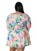 Robe pour femmes manches longues Deep V Imprimé floral robes sexy plus taille élégante printemps automne vestidos en mousseline de mousseline 240410