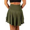 Rokken dames mini rok anti-blootstelling dubbele lagen solide kleur hoge taille brede band workout buikcontrole juiching dance sporten