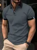 2024 Spring Mens Button-Up Polo Shirt Solid Color Cuff Splicing Short Sleeve Lapel T-Shirt Casual Breattable Top Mens Wear 240411