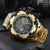 2024 Royal Gold Pop Watch Outdoor Sports Watch Quartz Metal Bezel Steel Riem Dial Display Kalender