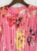 Casual Dresses Pin Bead Pet Pet Pleated For Women Långärmad rund hals Hög midja Elegant klänning Kvinnlig vår FAHSION 36A117