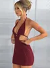 Vestidos casuales de encaje para mujer Cuella corta Vestido corto Chica Sexy Sexy V Backless Wrap Hip Fodycon Mini Elegant Beachwear