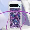 Phone Cases For Google Pixel 9 8 8A 7A 7 Pro XL Quicksand Patterns Flower Shockproof Case Cover Long Rope
