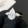 Vrouwen sieraden trendy stijl trouwring peer gesneden drie stenen 3ct 7x11mm 18k massief wit goud moissaniet verlovingsring