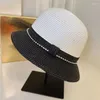 Berets 202404-2508644 Ins Chic Summer Irregular Brim Drill Chain Grass Grace Hepburn Sunscreen Lady Bucket Cap Women Leisure Hat