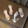 Filles hautes talons pour les enfants de soirée de mariage robe de soirée chaussures fashion cristal été princesse étapes bas sandales e02165 240415