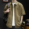 Herren lässige Hemden männlicher kurzer Kurzarm mit Taschenhemd Kleidung Sommer Japanische Vintage -Ästhetikdesigner Mode 2024 I.