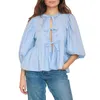 Dames blouses dames tie front toppen 3 4 ruch puff puff mouw plaid pingham los fit babydoll peplum y2k zomer boog shirts