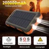 Mobiltelefon Power Banks Nya bärbara solpaneler utomhusladdare 200000mah PowerBank Waterproof Externt batteri Dual USB -laddning med LED -lampor J240428