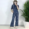 여자 2 피스 바지 2024 Miyake 's Pleated Tie-Dye Denim Suit Summer Slimming 가디건 탑 및 바지 2 피스