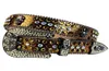 Western Cowboy Bling Crystal Abgold Crystal Belt Gold Snakeskin Le cuir en cuir ceinture amovible Bouche pour Men7091854