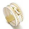 Bracelets de charme Amorcome Ordor Gold Couleur géométrique métallique multicouche Bracelet Fishscale imprimé cuir pour femmes bijoux