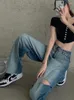 Damesjeans Circyy gescheurd voor vrouwen baggy hoog getailleerde vintage denim broek streetwear y2k mode lente gradiënt blauwe broek