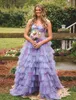 Party Dresses Print Floral Prom Dress Lilac Corset Bodice Ruffle Winter Spring Formal Evening Wedding Guest Gown Pageant Gala Runway