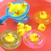 Baby Bath Toys Kids Floating Bath Toys Mini Swimming Rings Rubber Yellow Ducks Fishing Net Washing Swimming Toddler Toys Water Fun