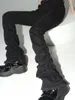 Reddachic Black Ruched Flare Jeans Women Solid Stretch Bootcut Stapelde broek High Rise broek Harajuku Goth Grunge Y2K -kleding 240423