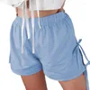 Short pour femmes y2k plaid pyjamas mignon lacet à lacet court pantalon de jambe large bottoms élastique
