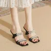 Slippers Fashion Mesdames Rignestone Thin High Healled Wedding Party Femmes Summer Shoes 7cm Microfibre Beautiful Mules