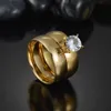 Bagues de mariage memolissa 6 mm x2 luxe cristal zircon gold couleur en acier inoxydable joelry mode homme femme couples de mariage anneaux