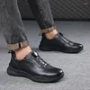 Lässige Schuhe echte Ledermänner Luxus drehende Schnalle Cowhide Sneakers Sport Jogging kalter Winter Fügen Sie Plüsch warmes Fleece hinzu