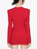 Casual Dresses Eshin Solid Color Red V Neck Pleated Long Sleeve Party A Line Dress for Women 2024 Spring Fashion Female Y2K TH6119