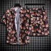 Suits de survêtement masculins Silk Silk à manches courtes Shirt Flear Men Loose Summer Sanya Beach Suit Shorts de grande taille avec Tops Two-Pice Set Male Leisure