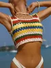 Sätt Peachtan Sticked Crop Top Only Striped Cover Up för Bikini Crochet Crop Top Beach Wear Resort Wear Summer Bathing Suit Women