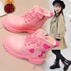 Stivali 4-18y Girls Kids Casual Shoes Casual Bambini Spring Autumn Leather Pink Love Sole Soft Sole Round-Toe Princess Ankle Botines Y34