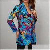 Damespakken blazers dames boho blauw print los