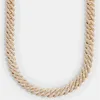 Yellow Gold Plated White Cz Cubic Zirconia Iced Out Hip Hop Silver Plated 14MM Miami Cuban Link Chain Necklace