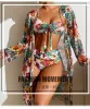 Set Fashionable Bikini Set with Printed Long Sleeved Cover Up 3 Piece Separates