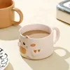 Mugs Cartoon Cat Cup 300 ml keramisk staplad kopp hushållsvatten kopp kreativ kattör kopp koppar kopp med handtag keramisk kopp j240428