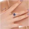 Wedding Rings 2.5ct Blue Diamond Designer Ring For Woman Party Love Wo 925 Sterling Sier Sier Sapphire 5a Zirconia Engagement Women Luxur DHLMC