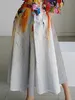 Robes en lin en coton vintage Femmes Été élégante Butt de peinture à l'huile bouton midi