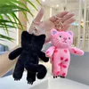 Pink Polka Dots Cat Plush Toy Cartoon Speechless Pendant Soft Stuffed Doll Keychain Car Key Ring Backpack Bag Decor